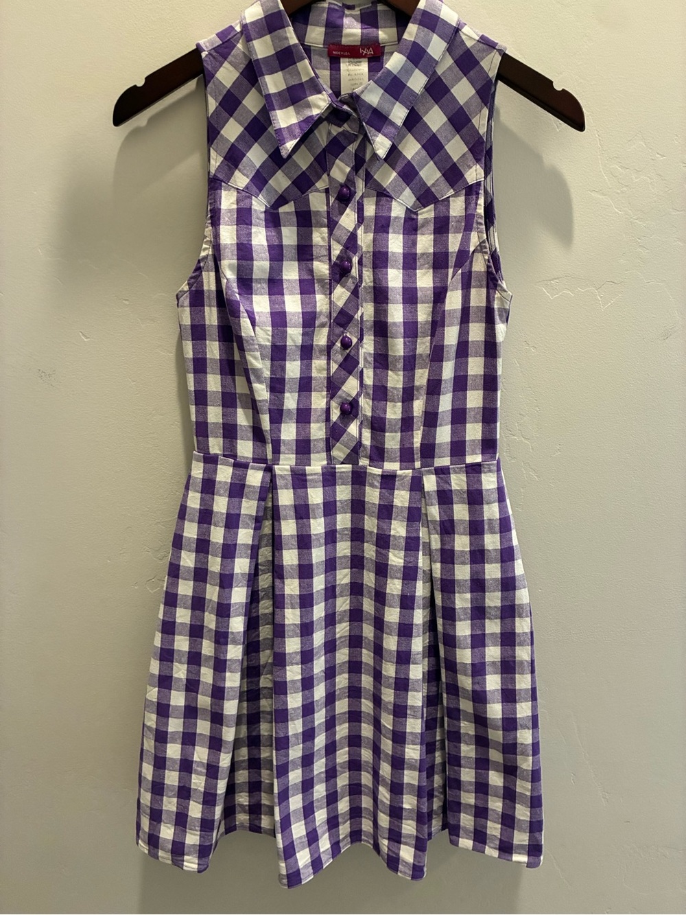 Vintage Y2K Sleeveless Purple Gingham Fit-and-Flare Dress by Ixia